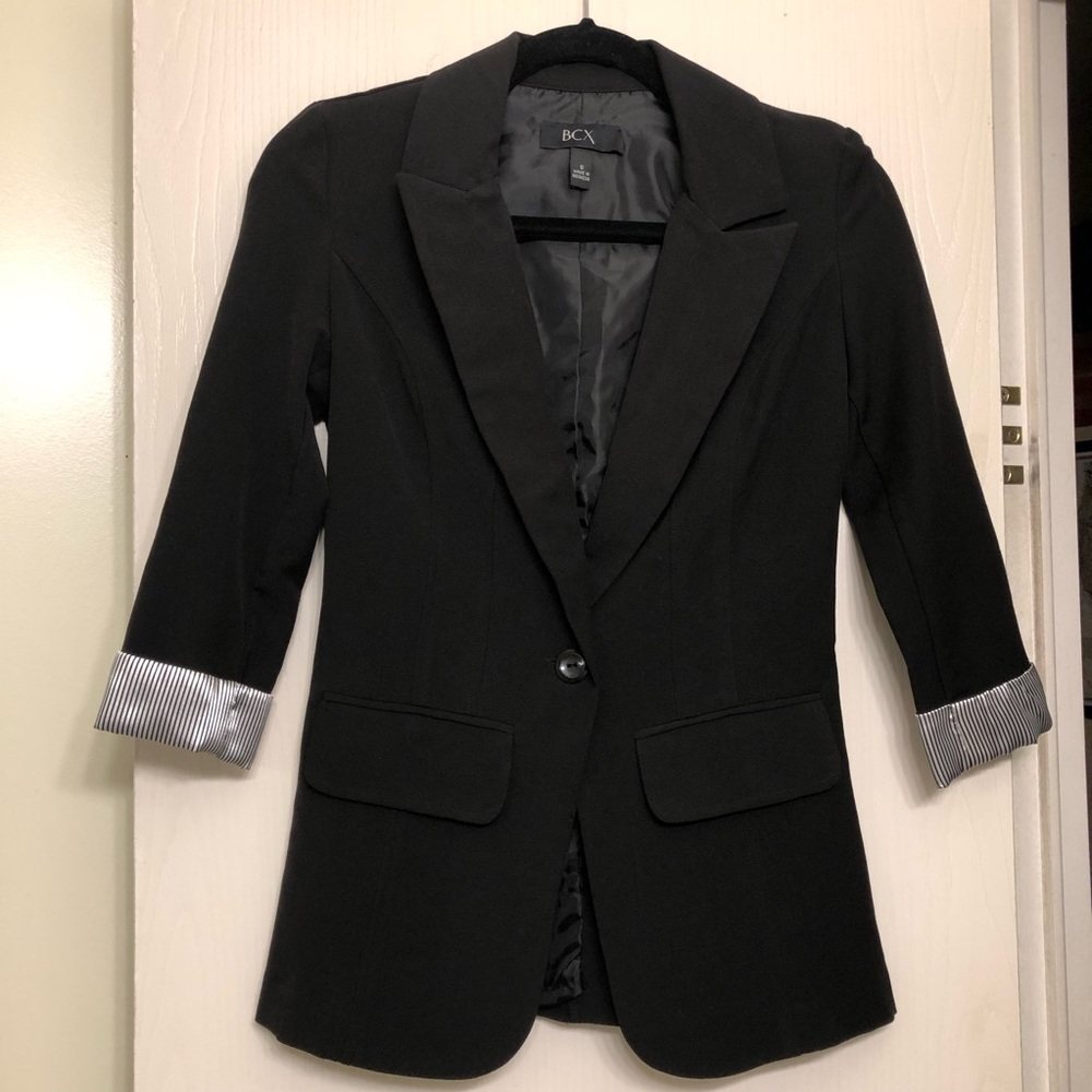 BCX Women's Black Blazer with Striped Cuffs size S